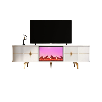 Tokumyüz Elektronik Şömineli Beyaz TV Ünitesi