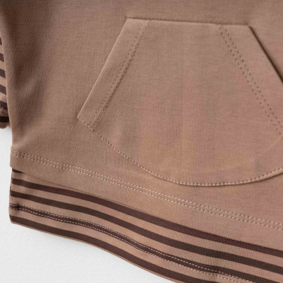 Organik Kahverengi Çizgili Hoodie Alt Üst Takım İkili Takım