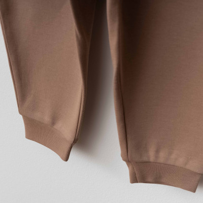 Organik Kahverengi Çizgili Hoodie Alt Üst Takım İkili Takım