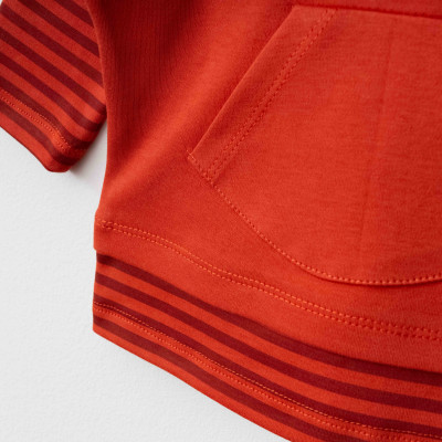 Organik Kırmızı Çizgili Hoodie Alt Üst Takım İkili Takım