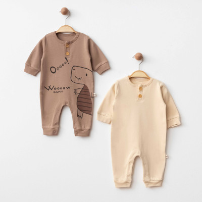 Organik Pamuklu Kahverengi & Krem Kaplumbağa Desenli İkili Set