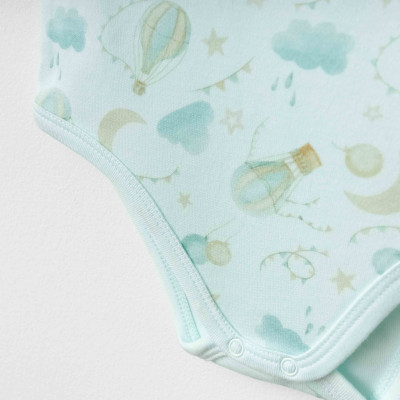 Organik Pamuklu Turkuaz Ay ve Bulut Desenli  Zıbın