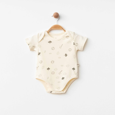 Organik Pamuklu Hayvan Desenli Krem Zıbın