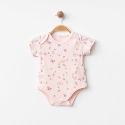 Organik Pamuklu Tavşan Desenli Pembe Zıbın