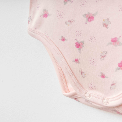 Organik Pamuklu Çiçek Desenli Pembe Zıbın