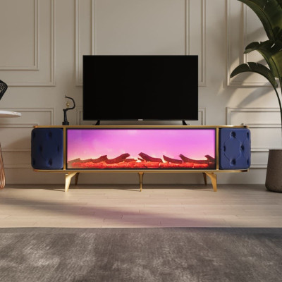 Berrak Elektronik Şömineli Lacivert TV Ünitesi