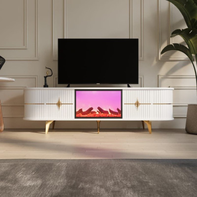 Tokumyüz Elektronik Şömineli Beyaz TV Ünitesi