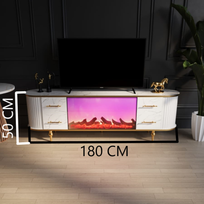 Tokyo Elektronik Şömineli Beyaz TV Ünitesi