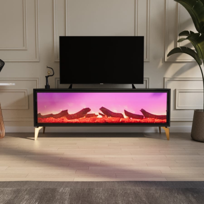 Zara Elektronik Şömineli Siyah TV Ünitesi
