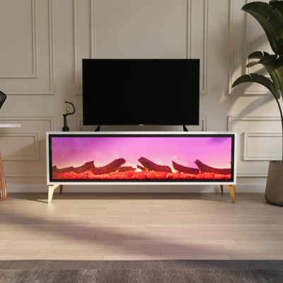Zara Elektronik Şömineli Beyaz TV Ünitesi