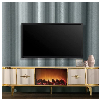 Beyaz Altın Sarısı Şeritli Elektronik Şömineli TV Ünitesi